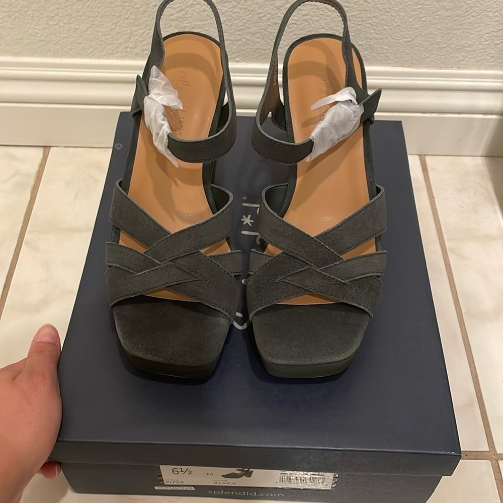 NWT SPLENDID PIPER SUEDE PLATFORM SANDAL IN BLACK Women’s 6.5​​​​​​ - Picture 3 of 9